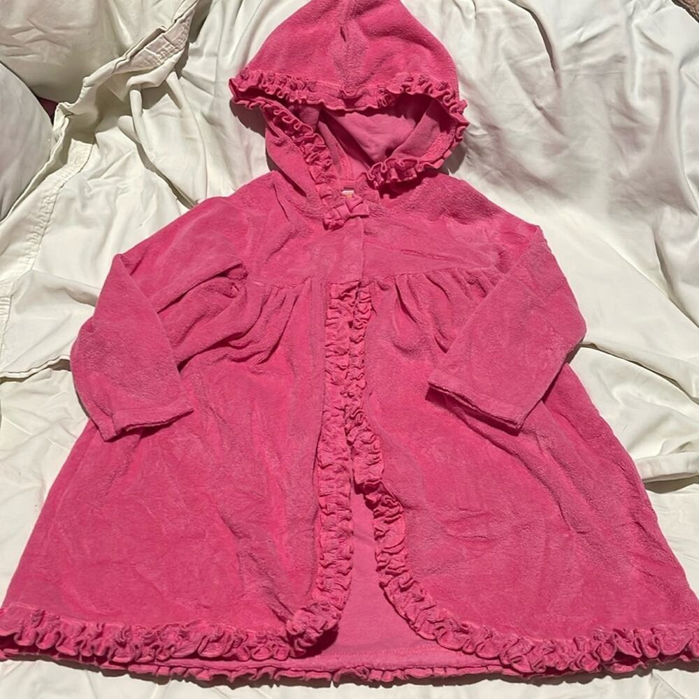 Gymboree 2t hot pink cotton polyester terry cloth hooded coverup euc snaps